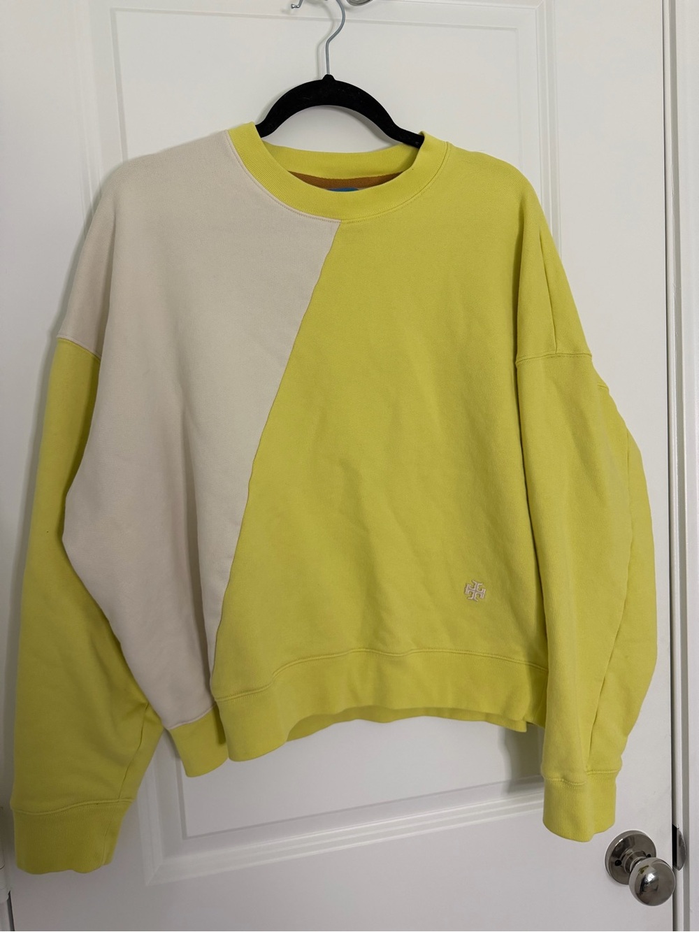 Tory Sport Lime and Cream Colorblock Crewneck Sweater